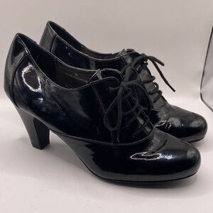 Marks & Spencer Women’s Black Patent Lace Up Shoes Booties with Heels Size 6